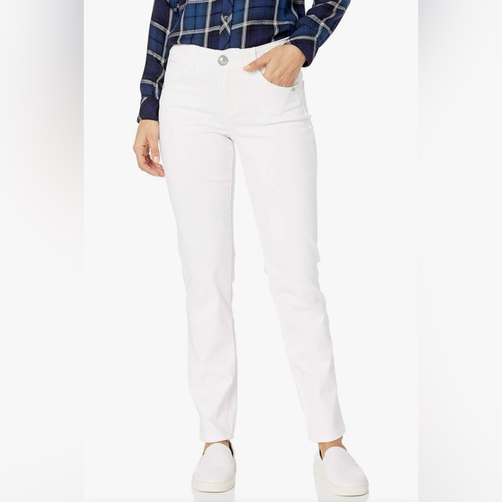 Democracy White Straight Leg Jeans Mid-Rise Solid Denim